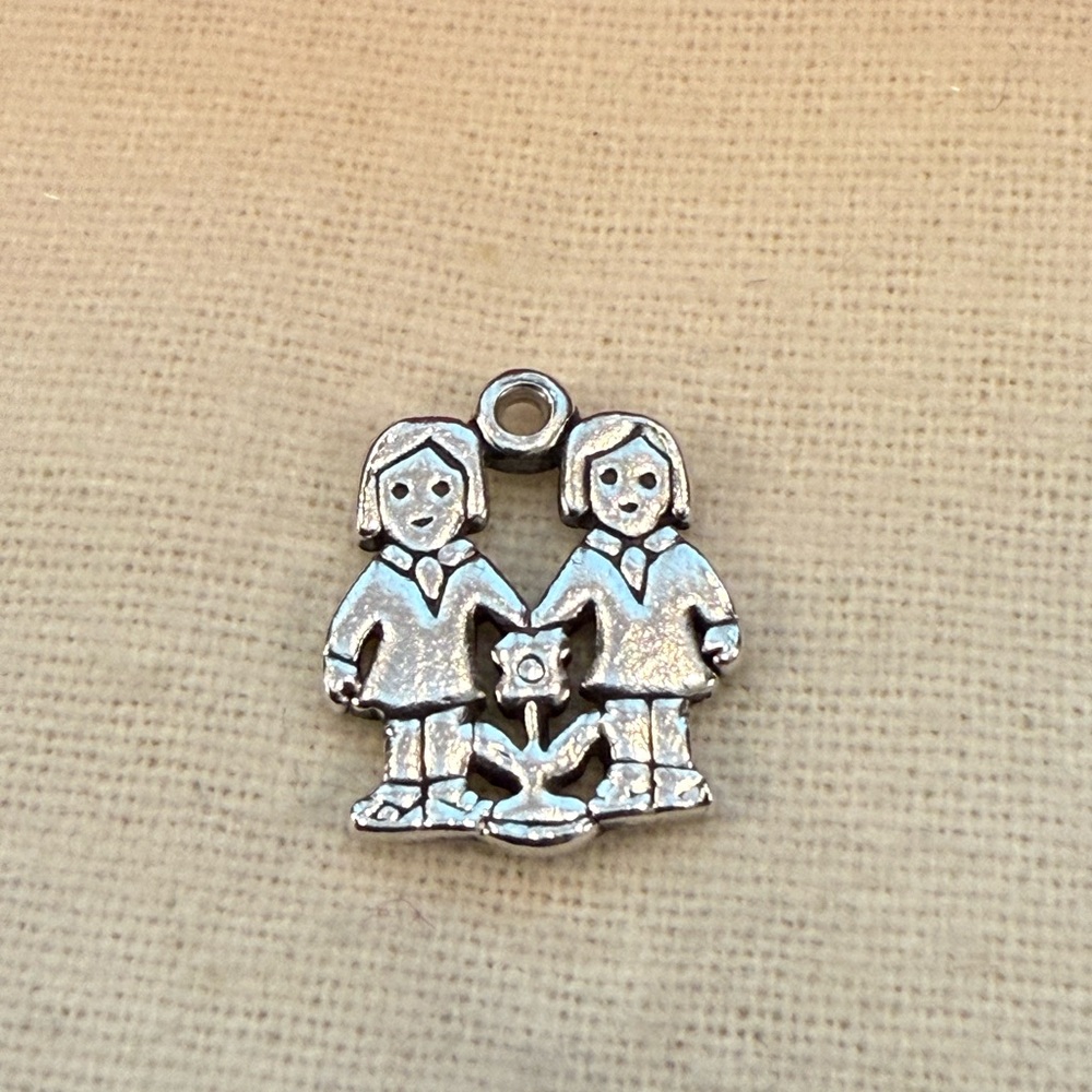 James Avery Retired Sterling Silver Two Girls with Flower Charm